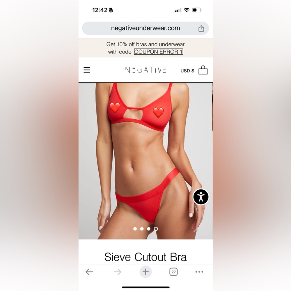 Matching set: Negative Underwear Sieve Mesh Cutout bra and thong.